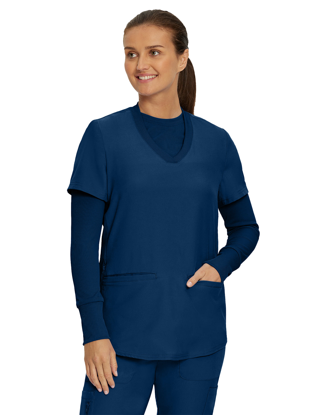 Women's One-Pocket Long-Sleeve Crew Neck Underscrub Tee - LT103 - Navy