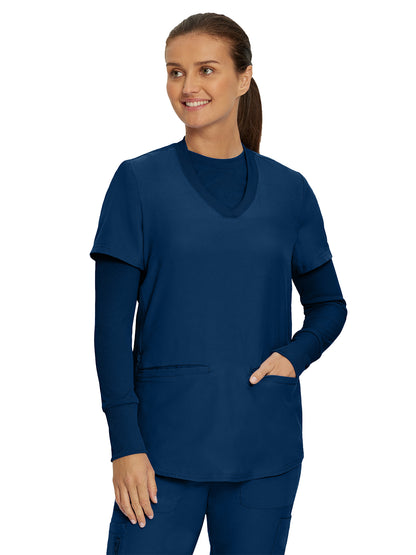 Women's One-Pocket Long-Sleeve Crew Neck Underscrub Tee - LT103 - Navy