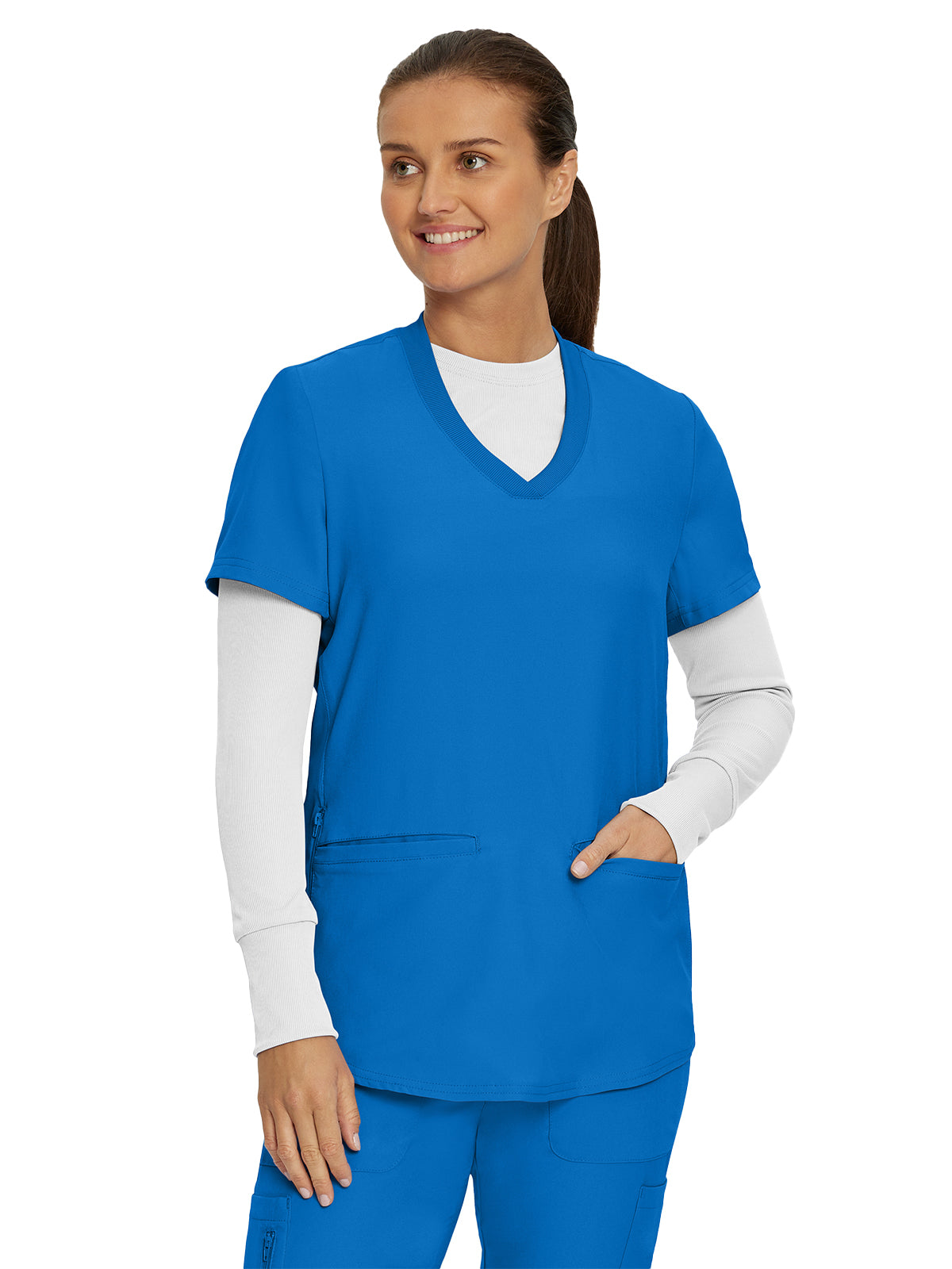 Women's One-Pocket Long-Sleeve Crew Neck Underscrub Tee - LT103 - White