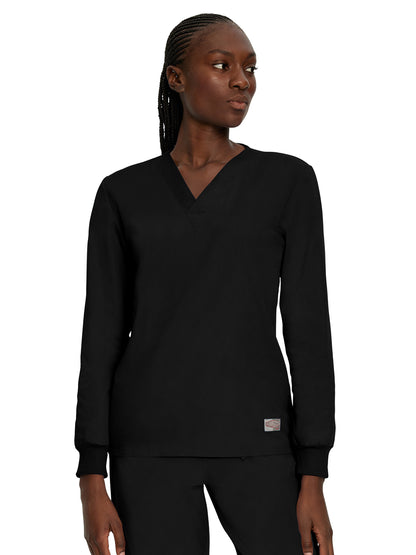 Unisex No-Pocket Crossover V-Neck Long-Sleeve Top - LT104 - Black