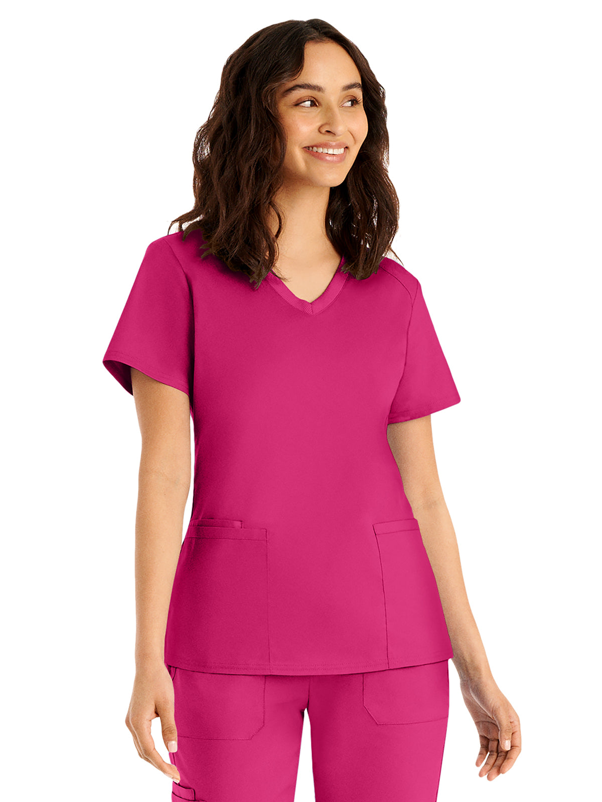 Women's 3-Pocket V-Neck Scrub Top - LT105 - Bright Rose