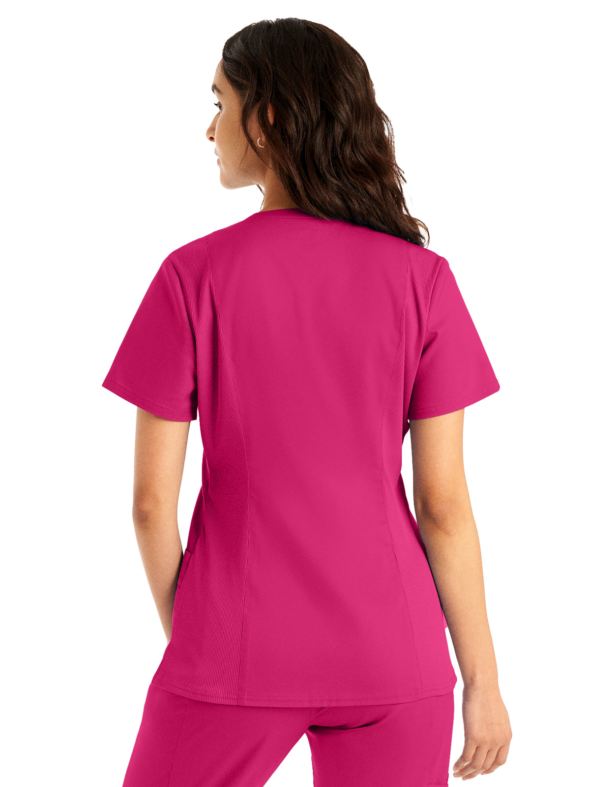 Women's 3-Pocket V-Neck Scrub Top - LT105 - Bright Rose