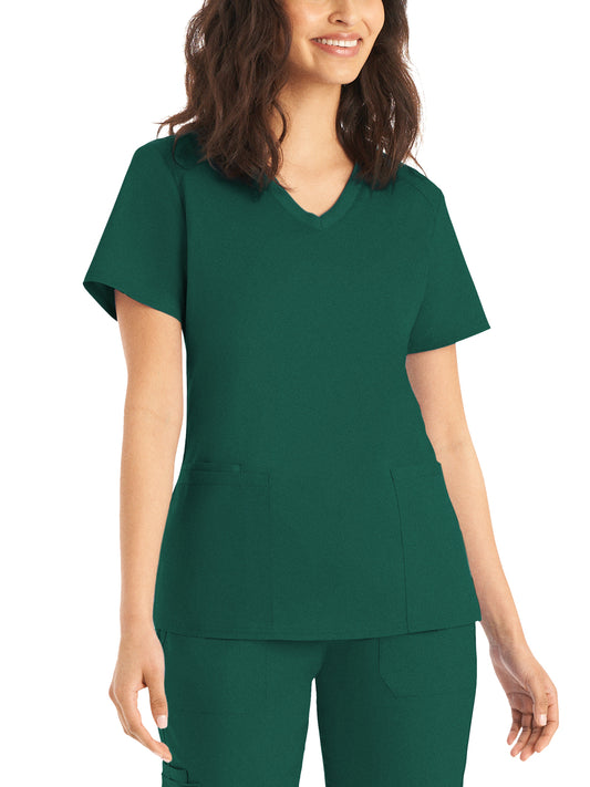 Women's Three-Pocket V-Neck Top - LT105 - Hunter