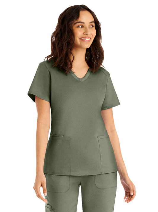 Women's 3-Pocket V-Neck Scrub Top - LT105 - Olive Moss