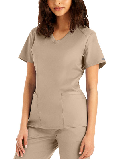 Women's Three-Pocket V-Neck Top - LT105 - Sandstone