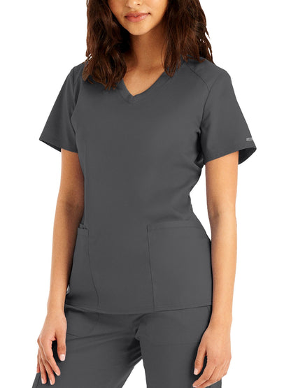 Women's Three-Pocket V-Neck Top - LT105 - Steel