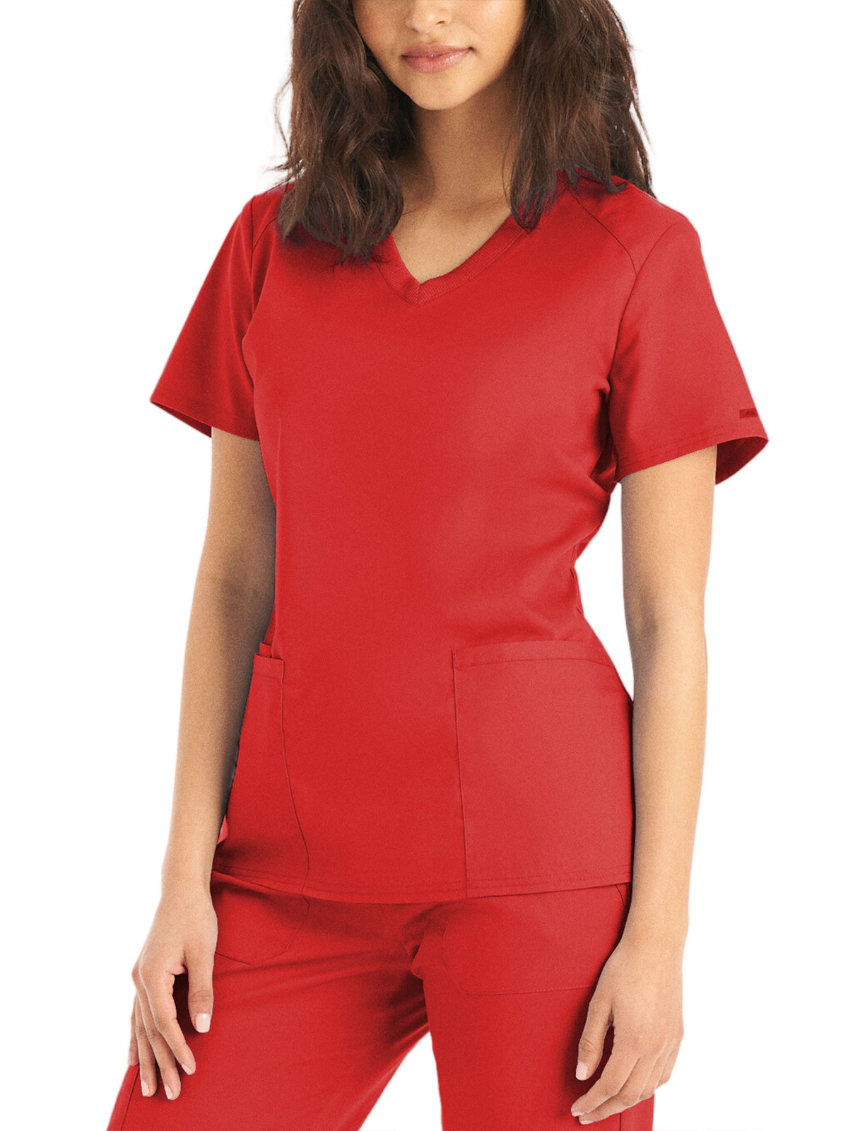 Women's Three-Pocket V-Neck Top - LT105 - True Red