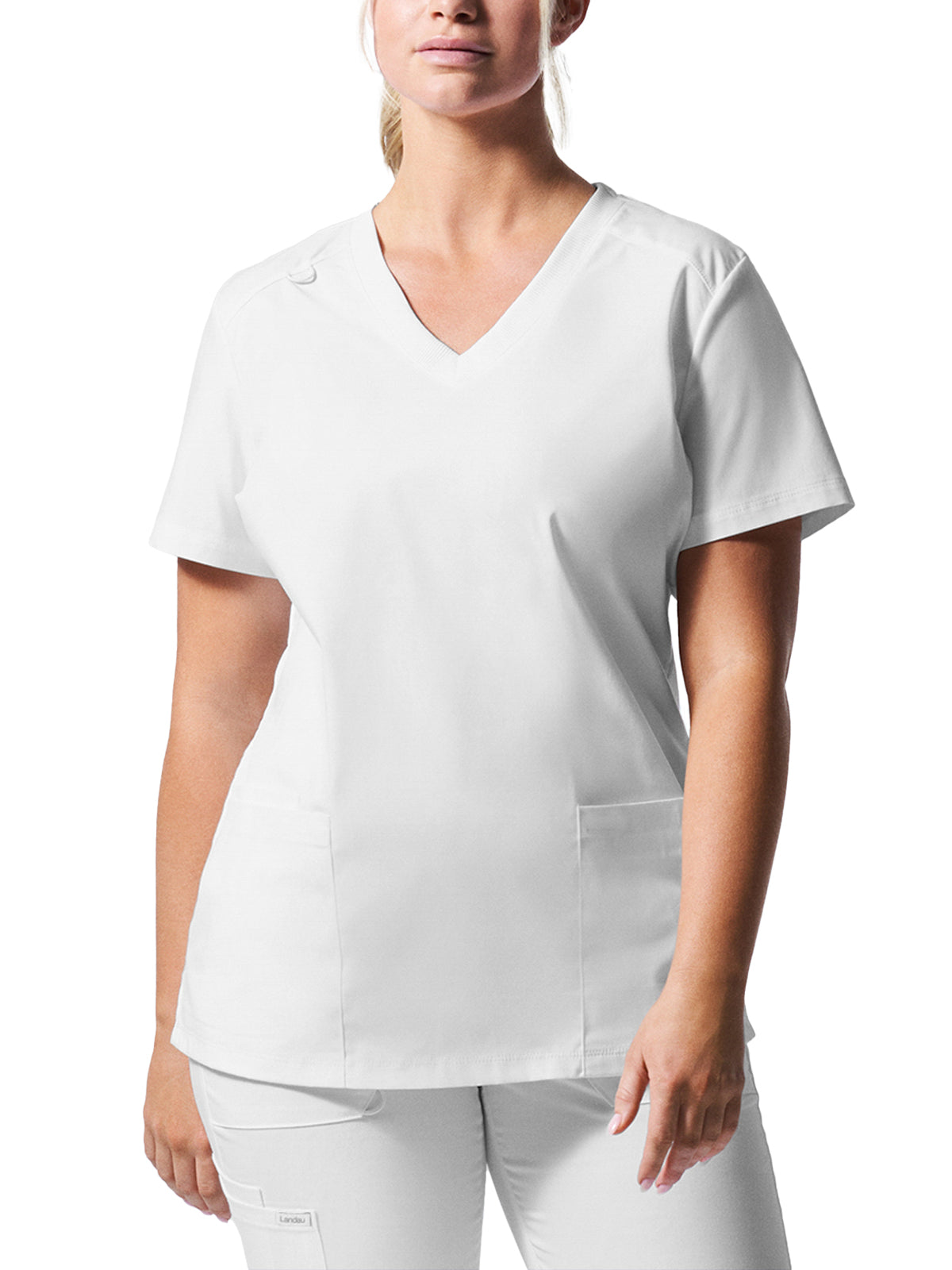Women's Three-Pocket V-Neck Top - LT105 - White