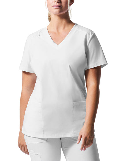 Women's Three-Pocket V-Neck Top - LT105 - White