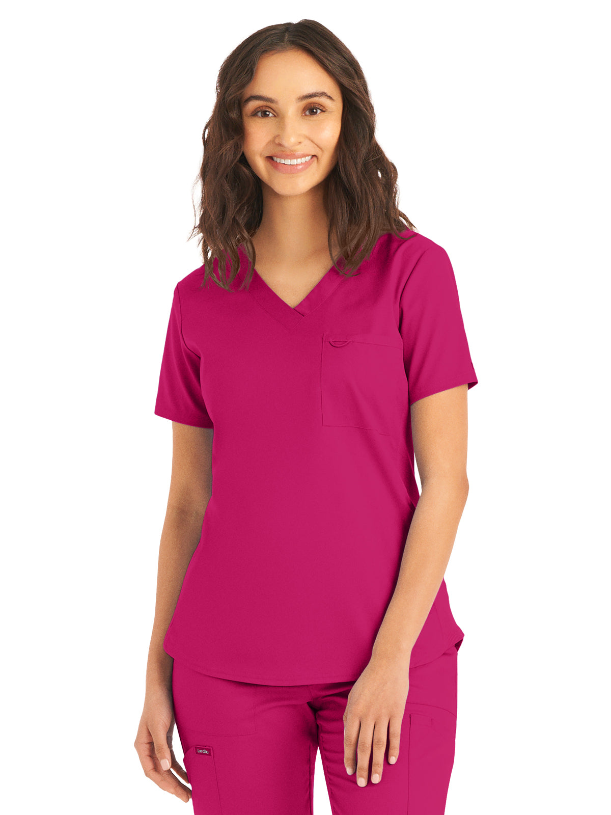 Women's 2-Pocket Back Princess Seamed V-Neck Scrub Top - LT107 - Bright Rose