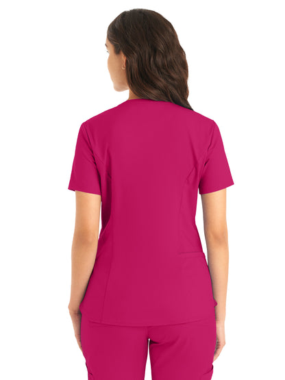 Women's 2-Pocket Back Princess Seamed V-Neck Scrub Top - LT107 - Bright Rose