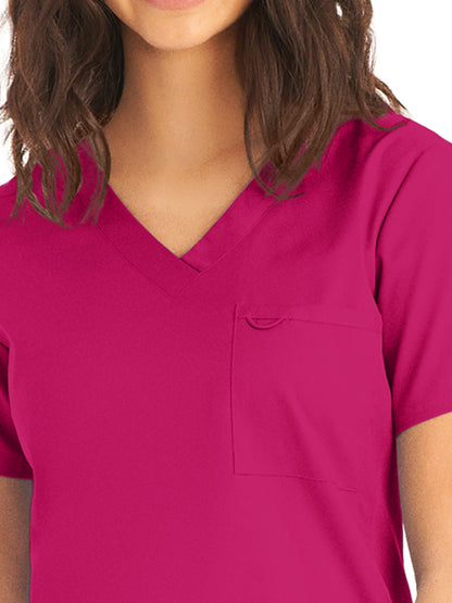 Women's 2-Pocket Back Princess Seamed V-Neck Scrub Top - LT107 - Bright Rose