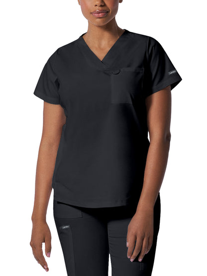 Women's Two-Pocket Back Princess Seamed V-Neck Top - LT107 - Graphite
