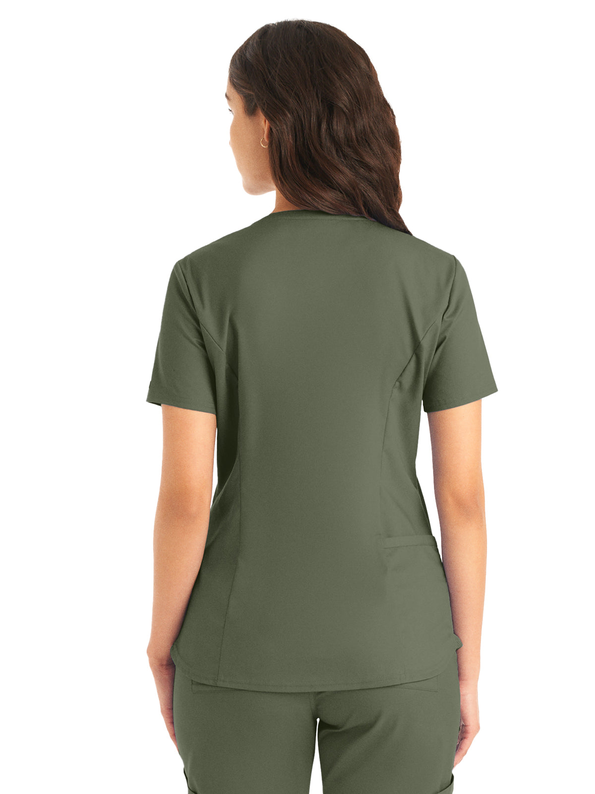 Women's 2-Pocket Back Princess Seamed V-Neck Scrub Top - LT107 - Olive Moss