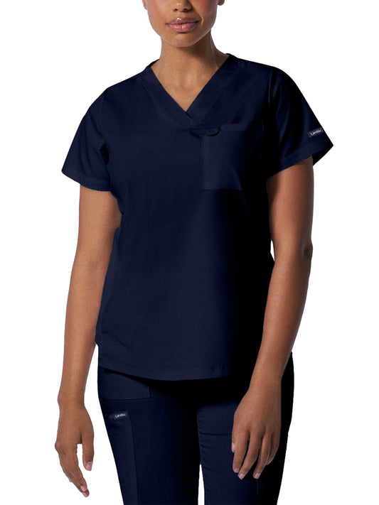 Women's Two-Pocket Back Princess Seamed V-Neck Top - LT107 - True Navy