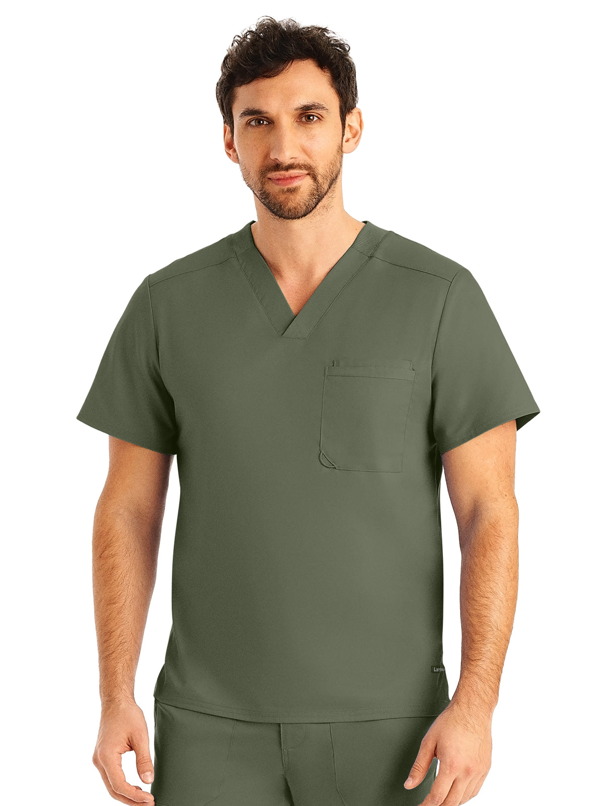 Men's 2-Pocket Tuckable V-Neck Scrub Top - LT108 - Olive Moss