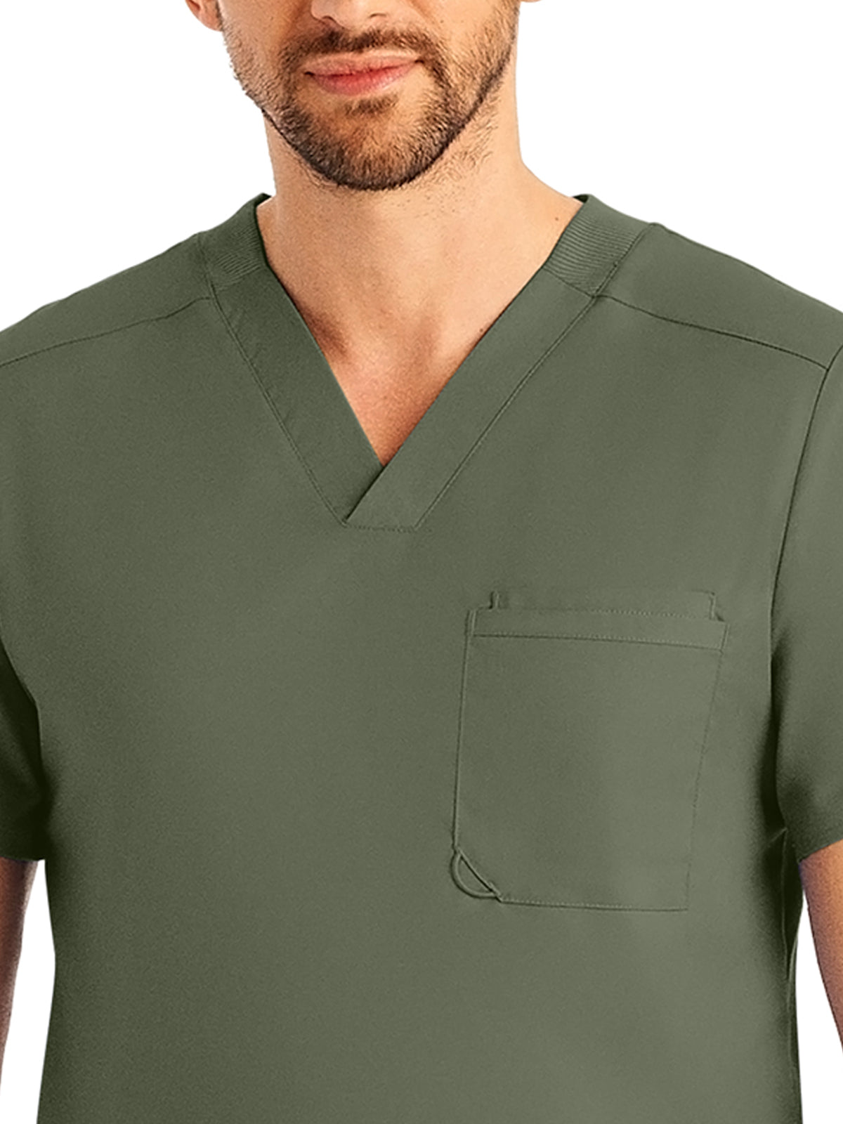 Men's 2-Pocket Tuckable V-Neck Scrub Top - LT108 - Olive Moss