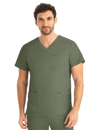 Men's Four-Pocket Back Yoke V-Neck Top - LT109 - Olive Moss