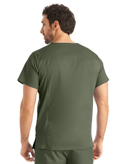 Men's 4-Pocket Back Yoke V-Neck Scrub Top - LT109 - Olive Moss