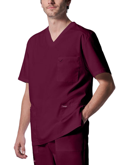 Men's Four-Pocket Back Yoke V-Neck Top - LT109 - Wine