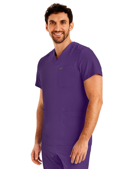 Men's 4-Pocket Back Yoke V-Neck Scrub Top - LT110 - Eggplant