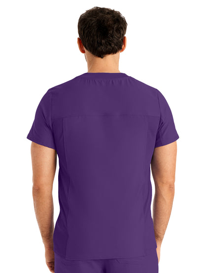 Men's 4-Pocket Back Yoke V-Neck Scrub Top - LT110 - Eggplant