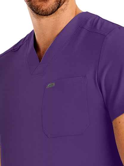 Men's 4-Pocket Back Yoke V-Neck Scrub Top - LT110 - Eggplant