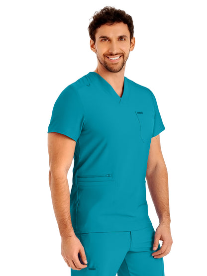 Men's 4-Pocket Back Yoke V-Neck Scrub Top - LT110 - Teal