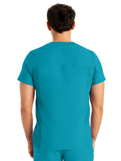 Men's 4-Pocket Back Yoke V-Neck Scrub Top - LT110 - Teal