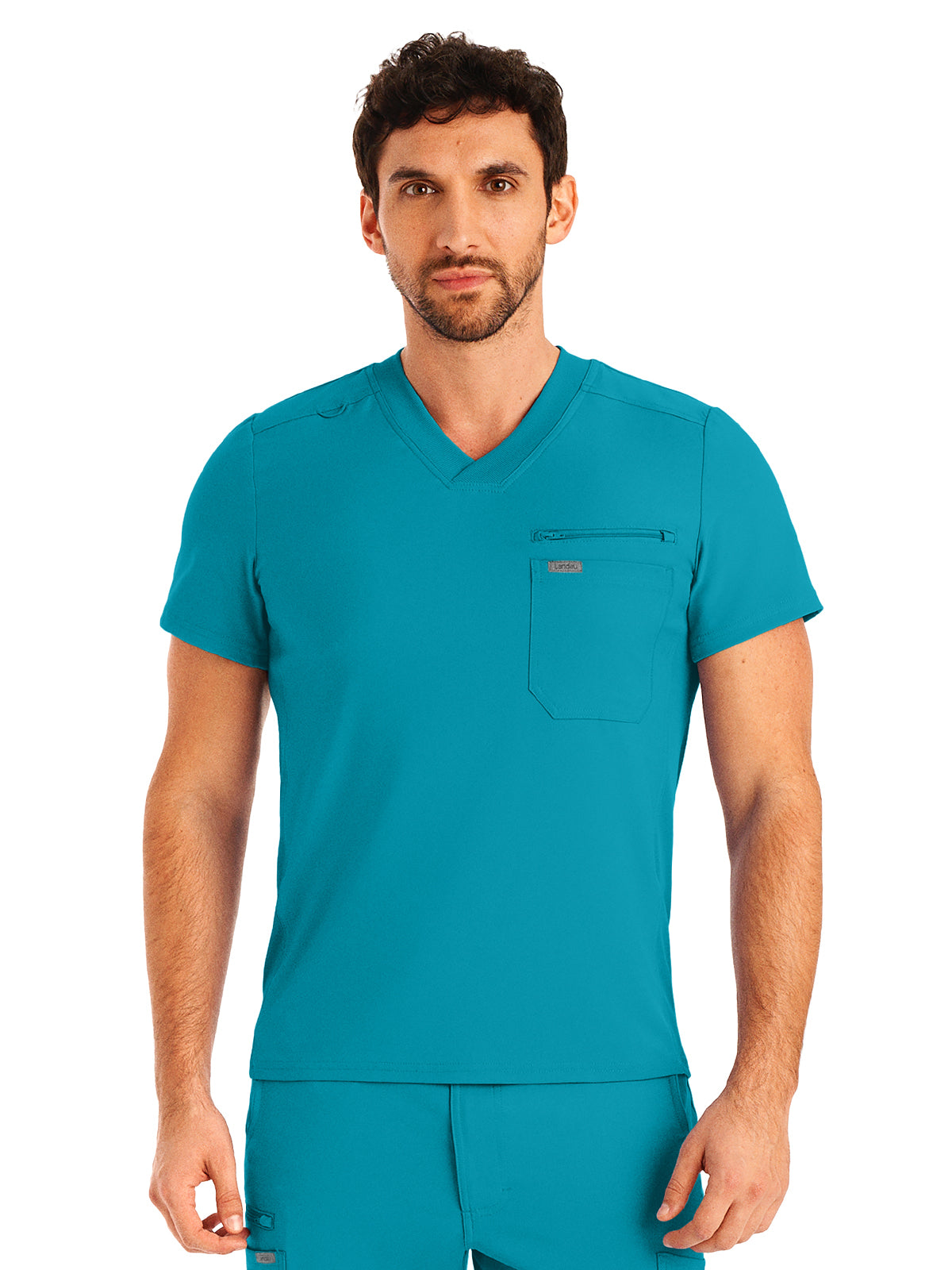 Men's 2-Pocket Tuckable V-Neck Scrub Top - LT111 - Teal