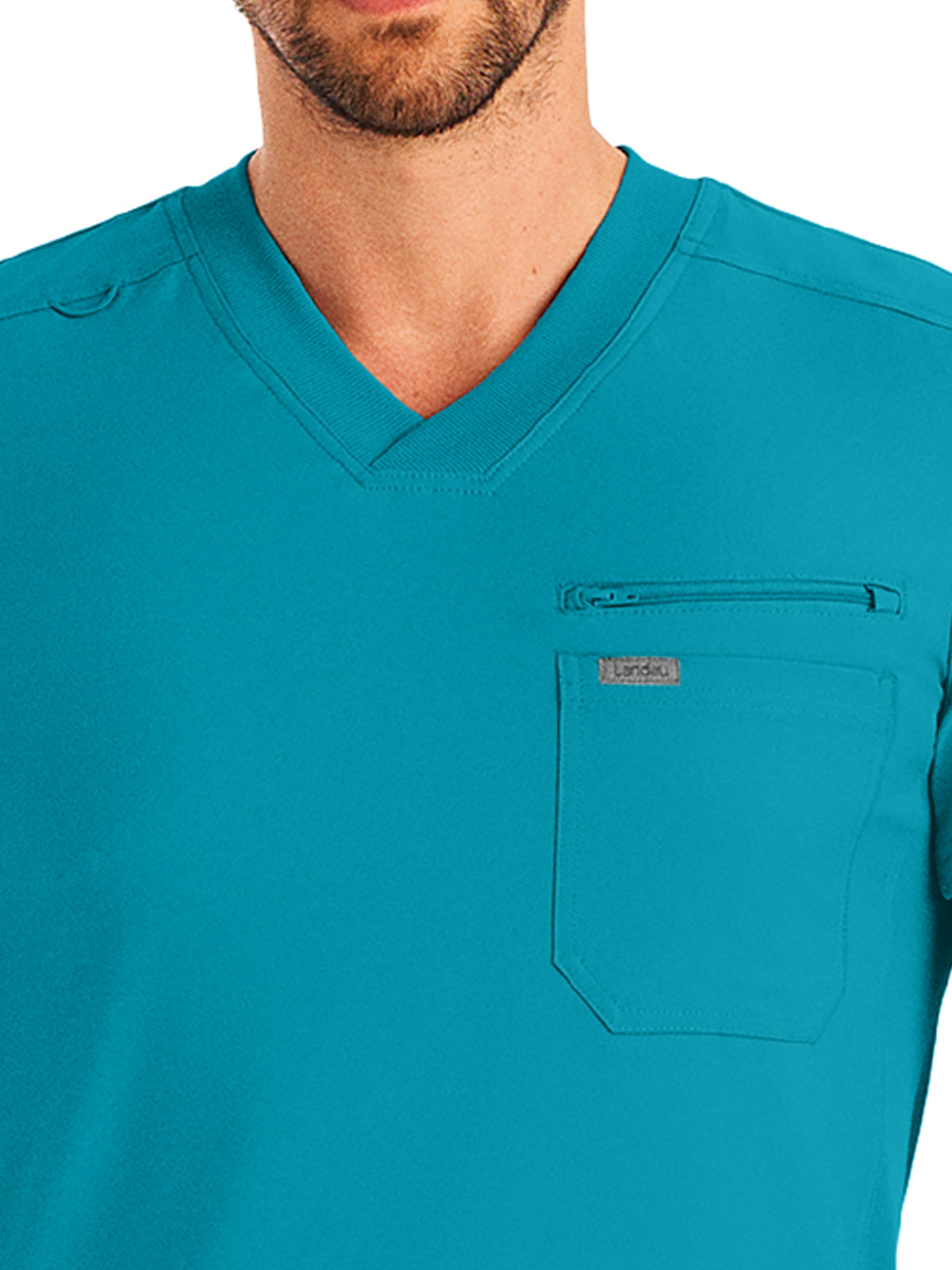 Men's 2-Pocket Tuckable V-Neck Scrub Top - LT111 - Teal