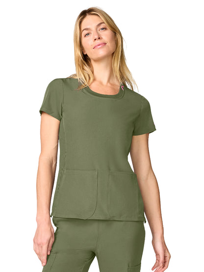 Women's 4-Pocket Round Neck Top - 00027 - Olive