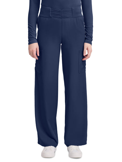 Women's 5-Pocket Ruched Wide Leg Pant - 011 - Navy