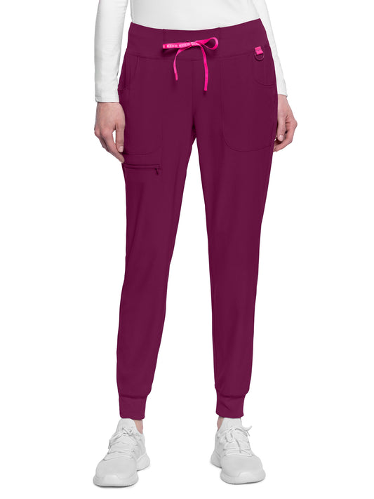 Women's 5-Pocket Mid Rise Jogger Scrub Pant - 102 - Wine