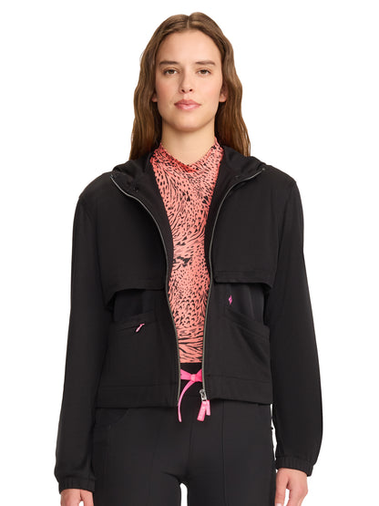 Women's 3-Pocket Convertible Windbreaker Jacket - 302 - Black