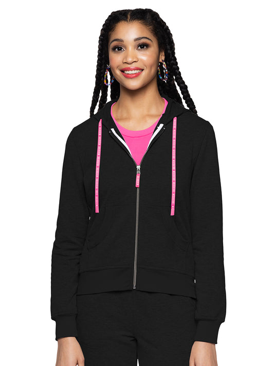 Women's 2-Pocket Zip Front Hoodie Sweatshirt - 316 - Black