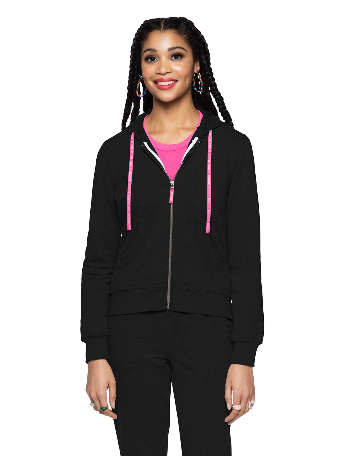 Women's 2-Pocket Zip Front Hoodie Sweatshirt - 316 - Black