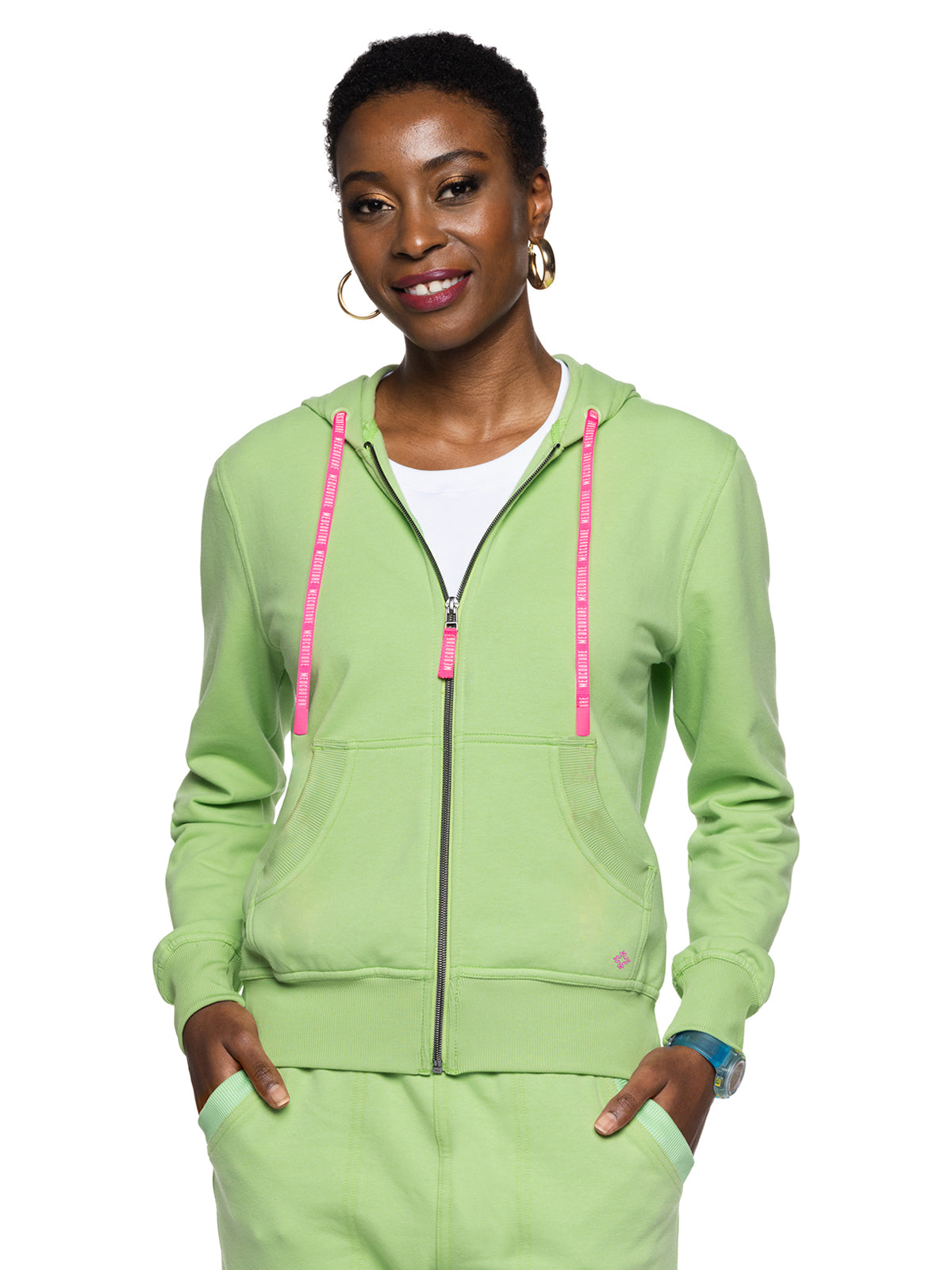 Women's 2-Pocket Zip Front Hoodie Sweatshirt - 316 - Cyber Lime