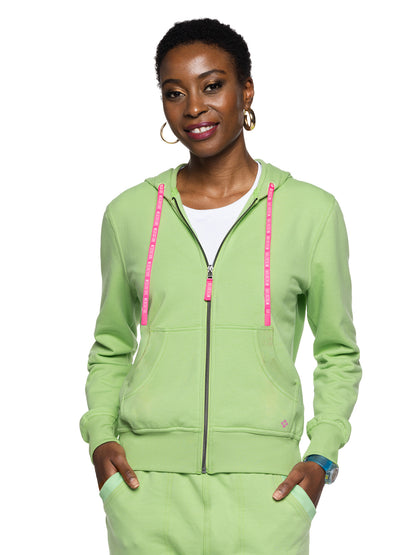 Women's 2-Pocket Zip Front Hoodie Sweatshirt - 316 - Cyber Lime