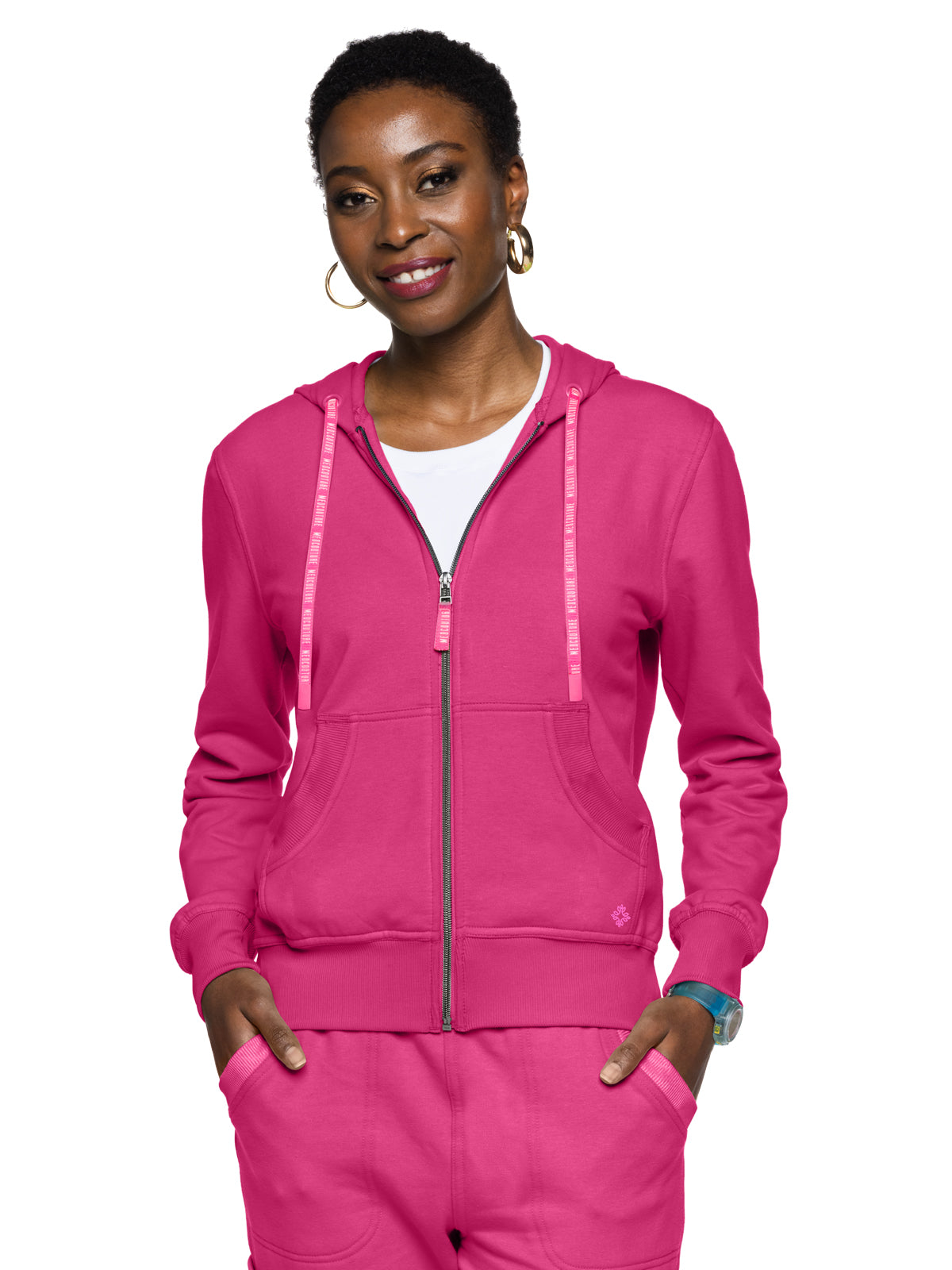 Women's 2-Pocket Zip Front Hoodie Sweatshirt - 316 - Pink Power