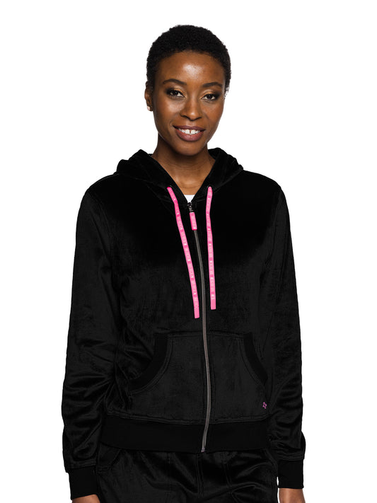 Women's 2-Pocket Zip Front Hoodie Sweatshirt - 317 - Black