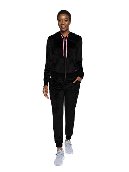 Women's 2-Pocket Zip Front Hoodie Sweatshirt - 317 - Black