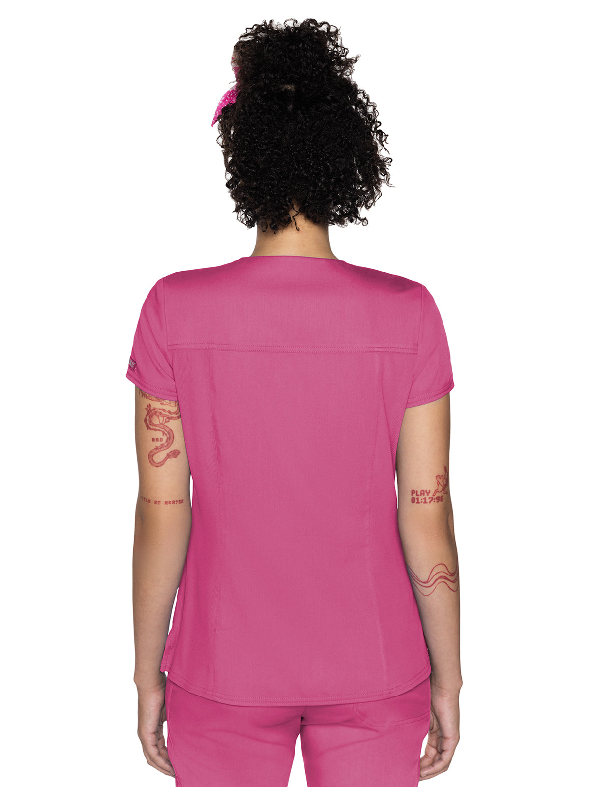 Women's 2-Pocket Round Neck Top - 607 - Raspberry Tart