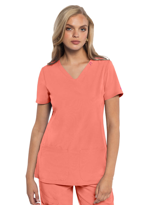 Women's 3-Pocket V-Neck Scrub Top - 702 - Coral Fusion