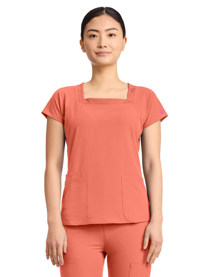 Women's 3-Pocket Square Neck Scrub Top - 704 - Coral Fusion