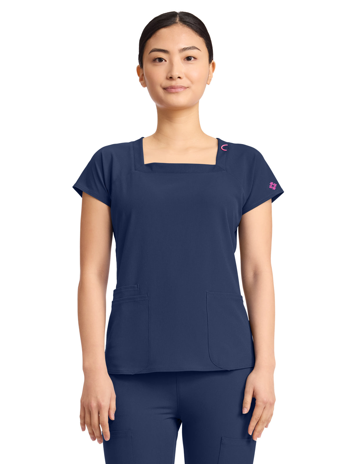 Women's 3-Pocket Square Neck Scrub Top - 704 - Navy