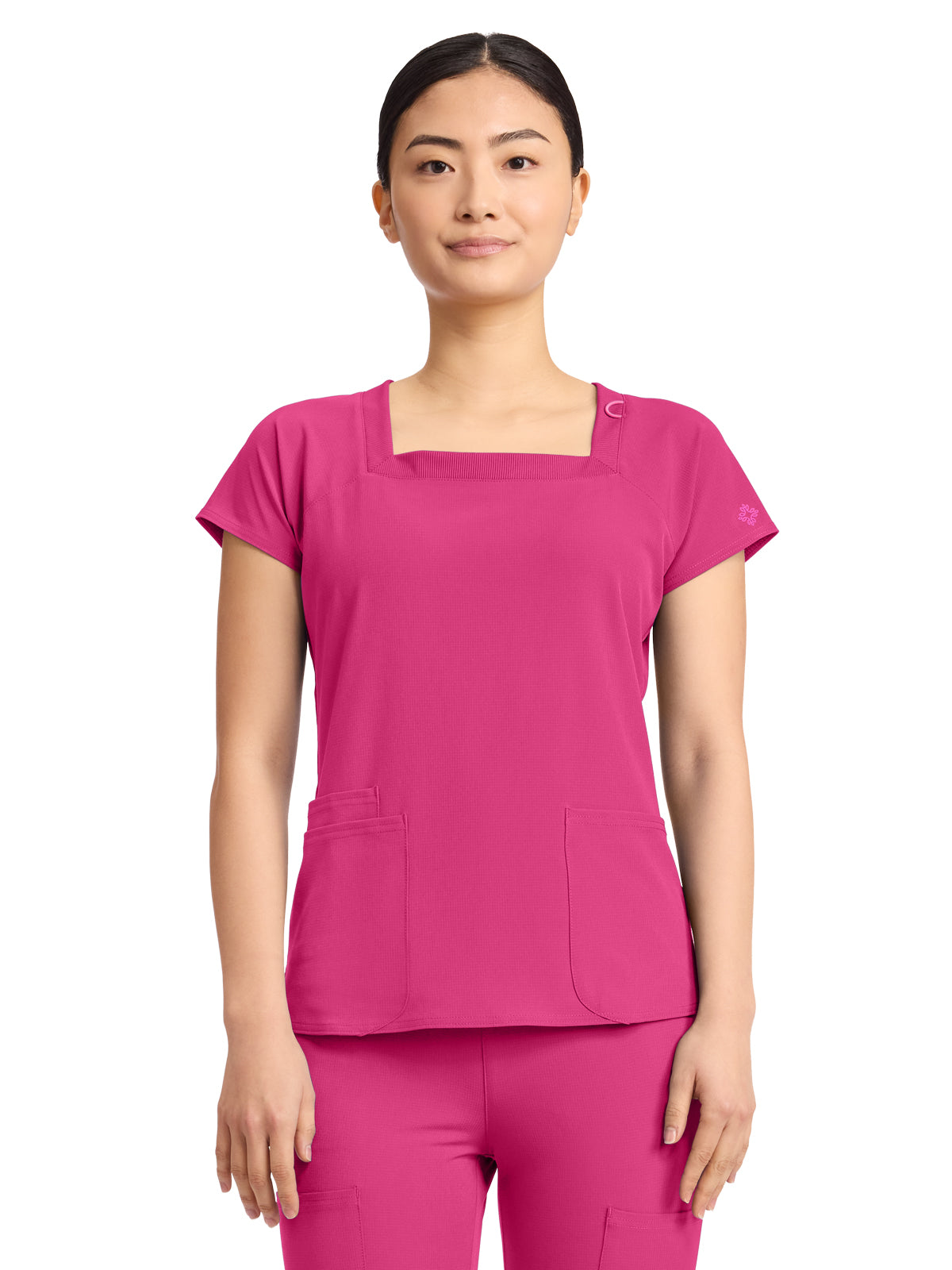 Women's 3-Pocket Square Neck Scrub Top - 704 - Pink Power