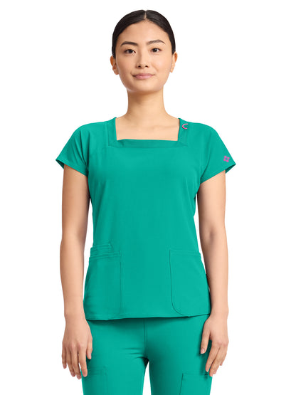 Women's 3-Pocket Square Neck Scrub Top - 704 - Teal Tonic