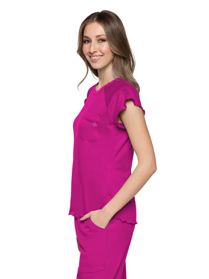 Women's 1-Pocket Lettuce-Edged Top - 706 - Amp Pink