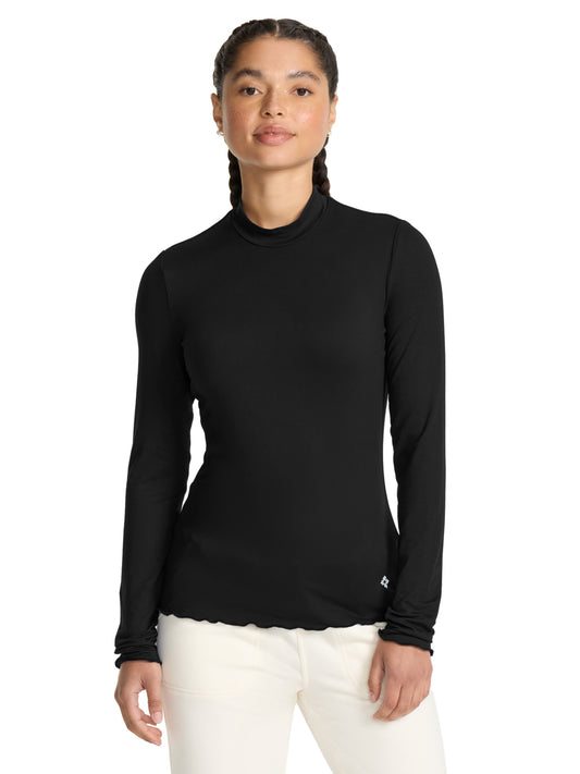 Women's Pocketless Mock Neck Underscrub Tee - 708 - Black